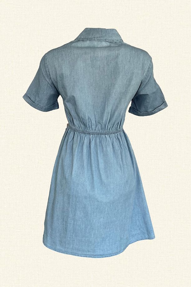 Renkli Üçgen İşlemeli Açık Renk Mini Jean Elbise - 4
