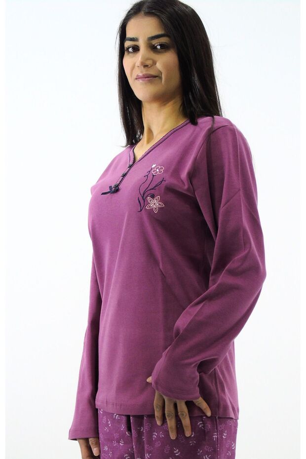 Yaka Düğmeli İnterlook Pijama Takımı - 3
