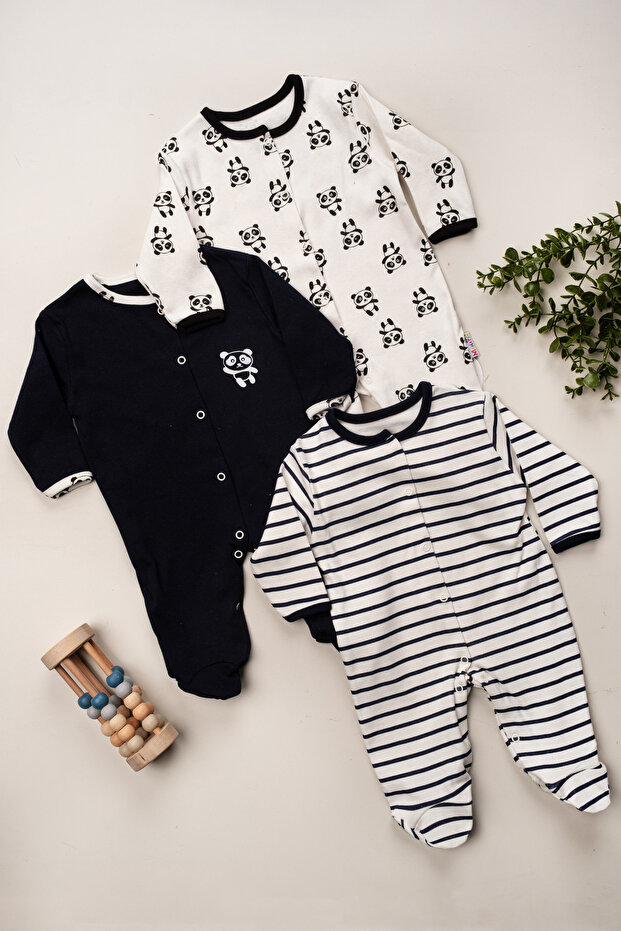 Girls' Boys' Baby Patterned Transitional Cotton Newborn 3-6-9 Months 3-Piece Outfit Romper Set