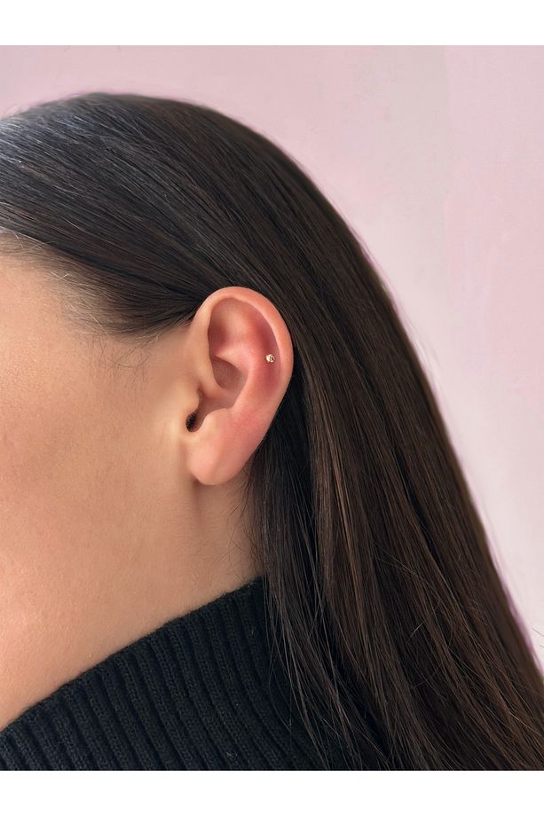 Parıltı (1,5mm Simit), 14KAltın Kıkırdak Küpe/Piercing (TEK Satılır) Bar Uzunluğu:6,5 mm - 3