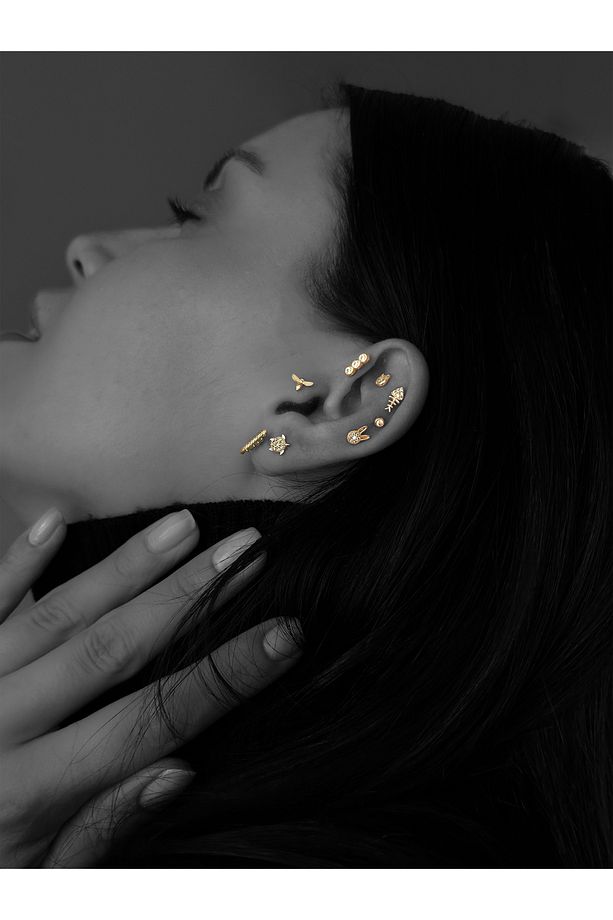 Parıltı (1,5mm Simit), 14KAltın Kıkırdak Küpe/Piercing (TEK Satılır) Bar Uzunluğu:6,5 mm - 5