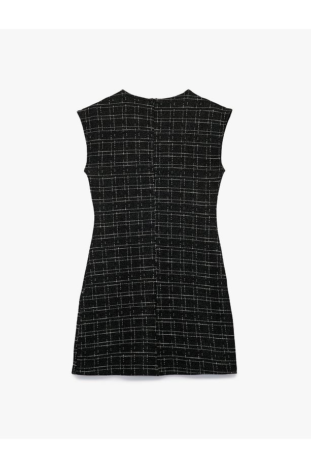 Bisiklet Yaka Kolsuz Tüvit Mini Elbise - 4