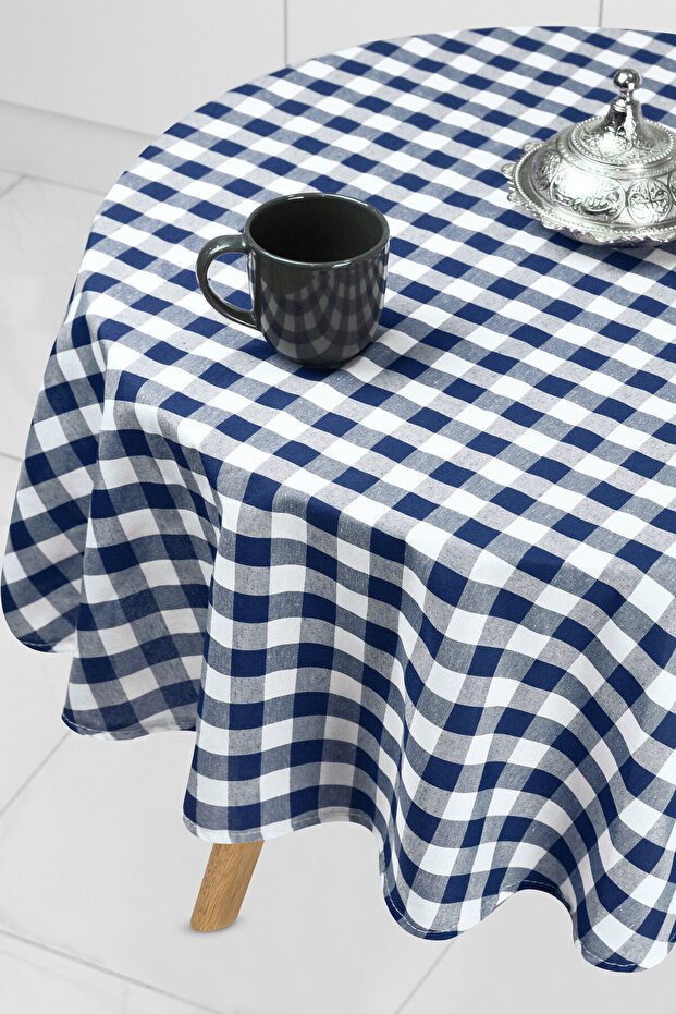 مفرش طاولة مربع كبير مستدير من القماش القطني - 2