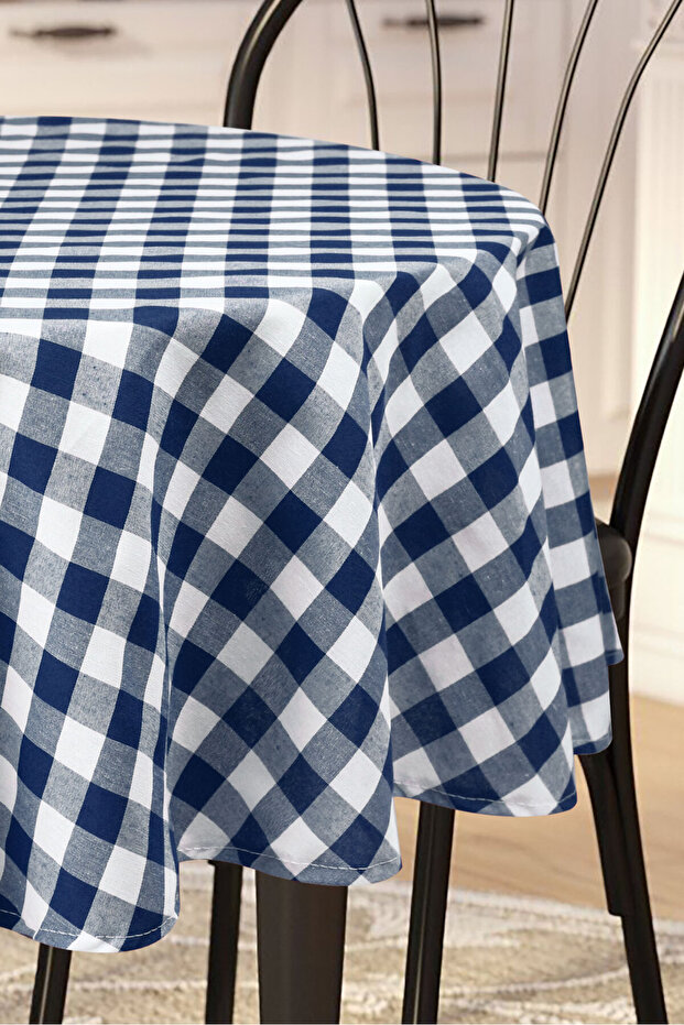 مفرش طاولة مربع كبير مستدير من القماش القطني - 3