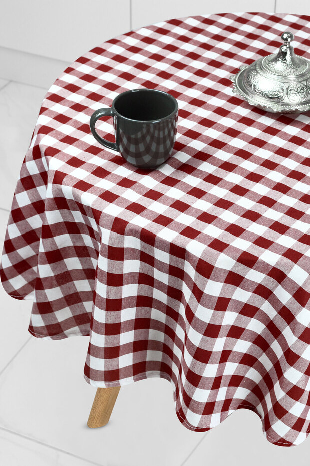 مفرش طاولة مربع كبير مستدير من القماش القطني - 2