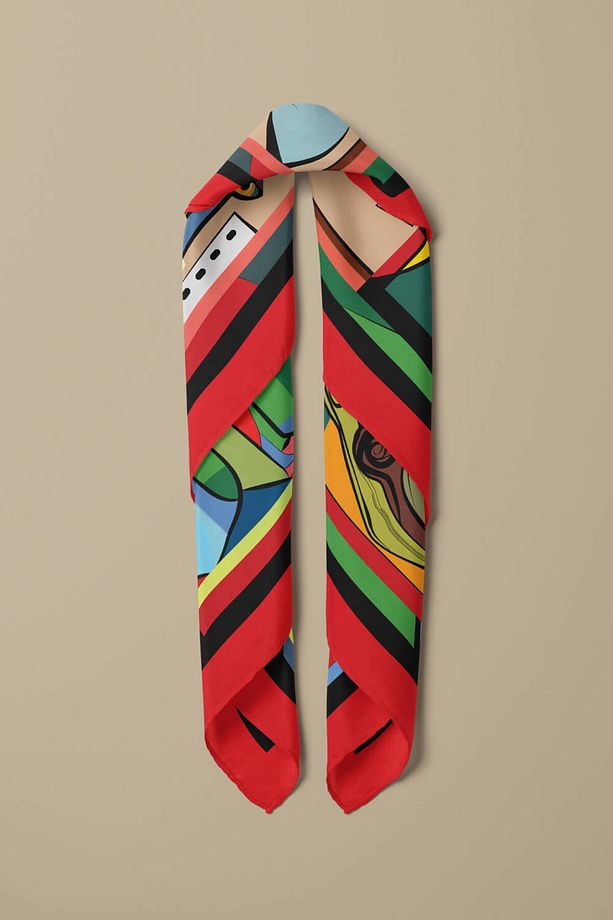 A11 Kadın Portrait Desenli Bandana 50x50 Kırmızı Dg0238-22 Snz - 3