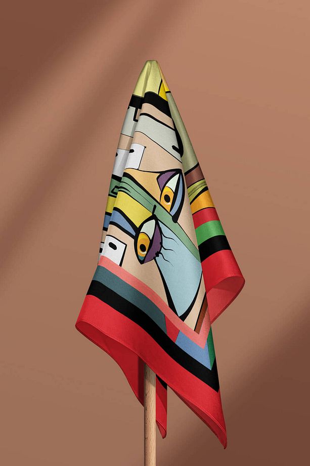 A11 Kadın Portrait Desenli Bandana 50x50 Kırmızı Dg0238-22 Snz - 6
