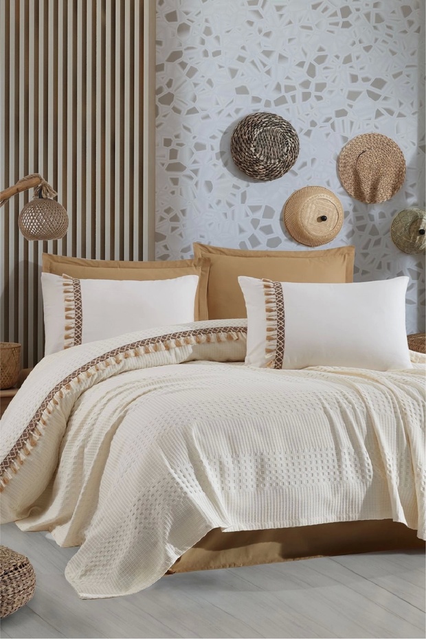 Butik Tek Kişilik Püsküllü Pike Takımı Bohamline - 2
