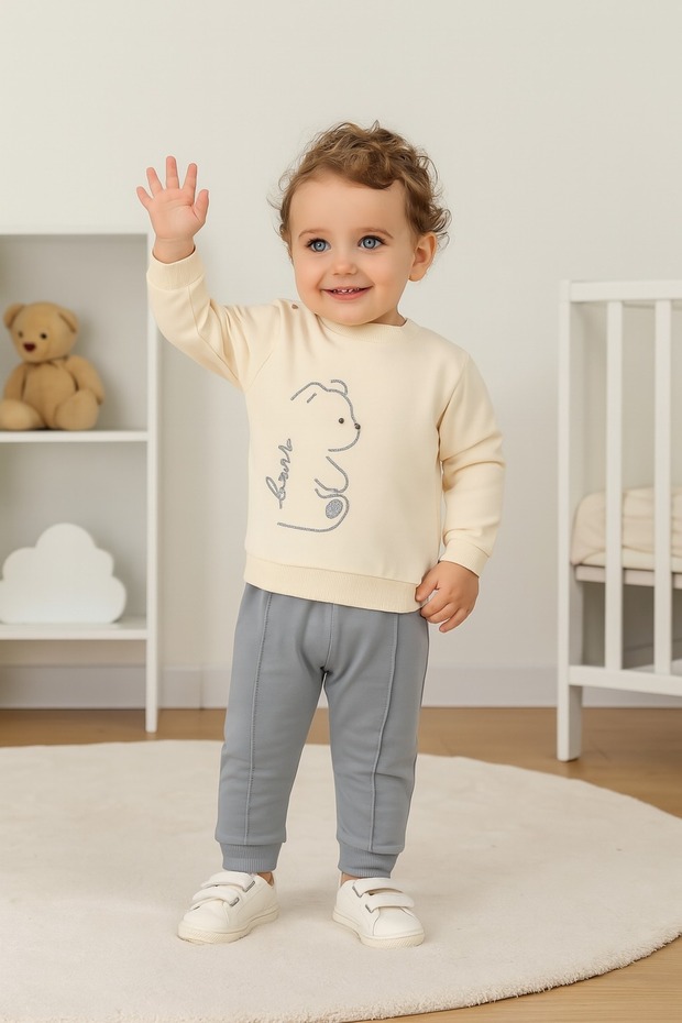 Bear Strip Embroidered Baby Boy Two String Seasonal Bottom Top Set