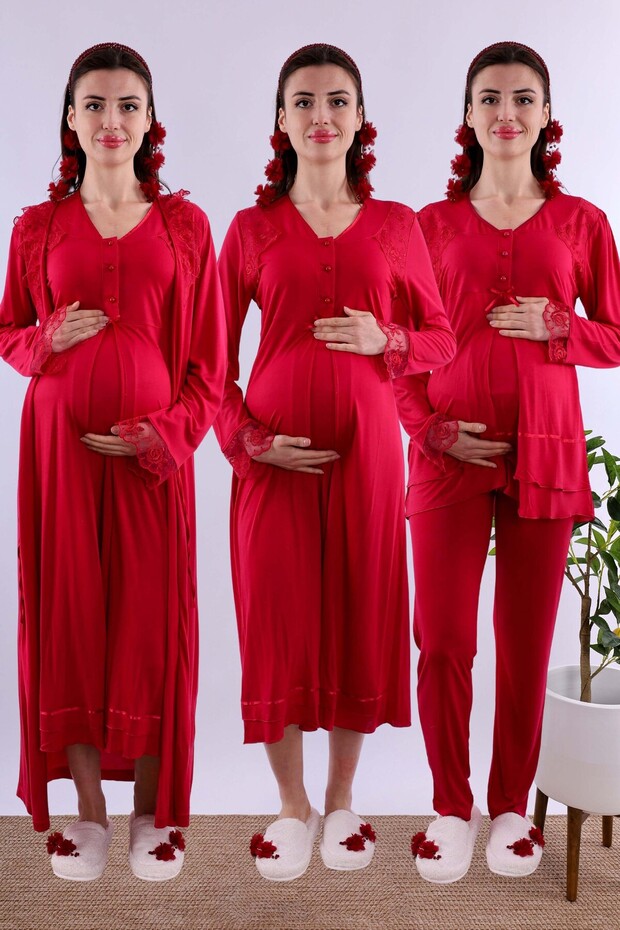 Cotton Maternity and Breastfeeding Set 4 Pieces Effortt - Cherry