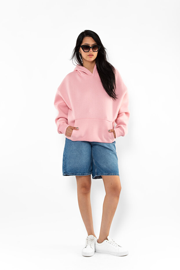 Basic Oversize Kadın Hoodie - 1