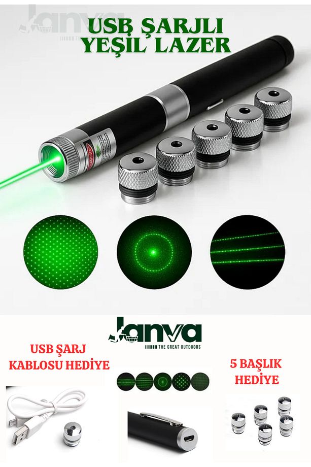 Usb Şarjlı Ultra Yeşil Lazer Kalem Başlıklı Yeşil Lazer Pointer Turbo Işın Yeşil Laser Pointer - 1