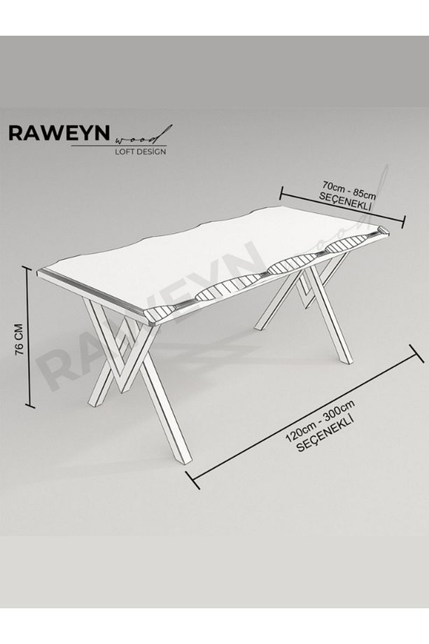 Raweyn Masif Ağaç Yemek Masası 60cmx120cmx76cm- Acık Ceviz- V Ayak - 5