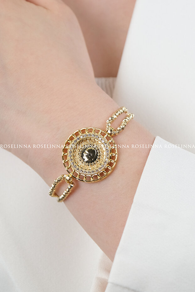 Gold Color Drawstring Adjustable Quarter Bracelet Model, Dorika Beaded Quarter Frame Bracelet