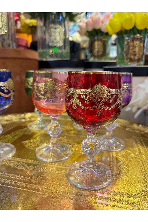 ESTERHOMEDECOR 6’lı Yaldız işlemeli kristal kahve yanı bardak 250ml - 4