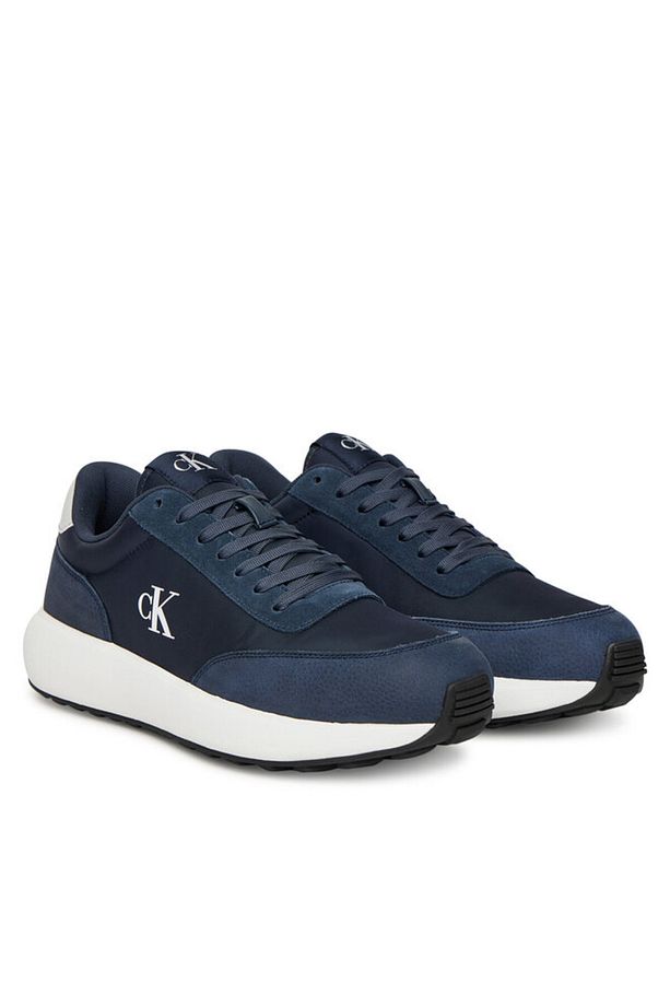 Erkek Rahat Yüksek Taban CK Logolu Deri Lacivert Sneaker YM0YM01370-0G7 - 2