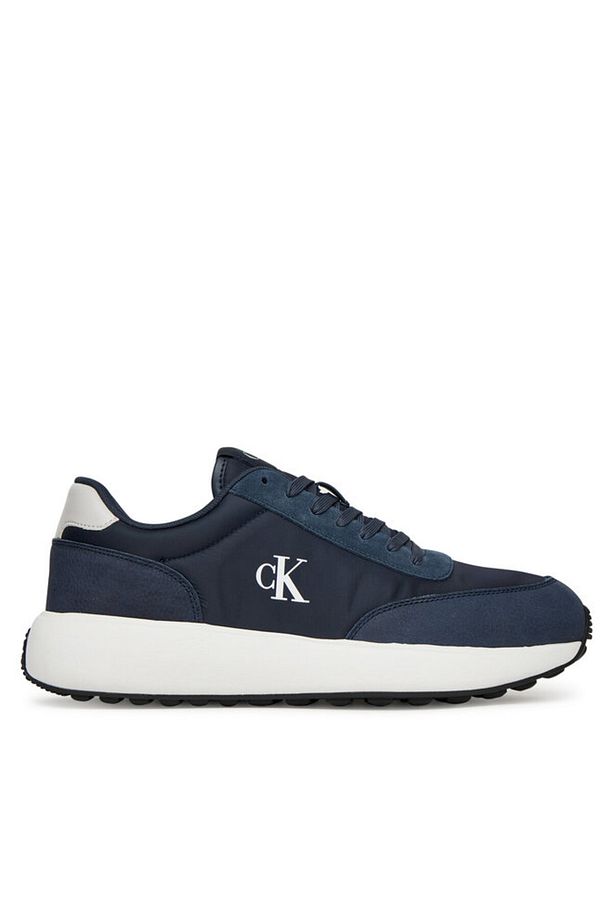 Erkek Rahat Yüksek Taban CK Logolu Deri Lacivert Sneaker YM0YM01370-0G7 - 1