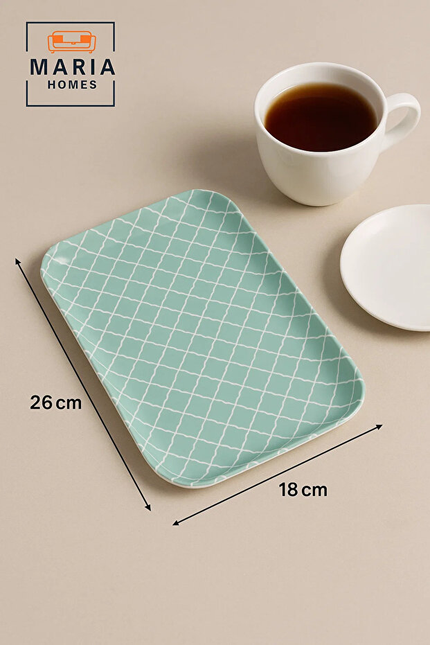 صينية تقديم بلاستيكية مستطيلة الشكل بنمط تعريشة باللون الأخضر النعناعي - 4