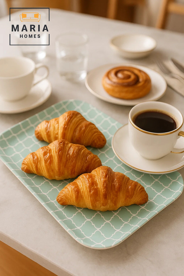 صينية تقديم بلاستيكية مستطيلة الشكل بنمط تعريشة باللون الأخضر النعناعي - 1