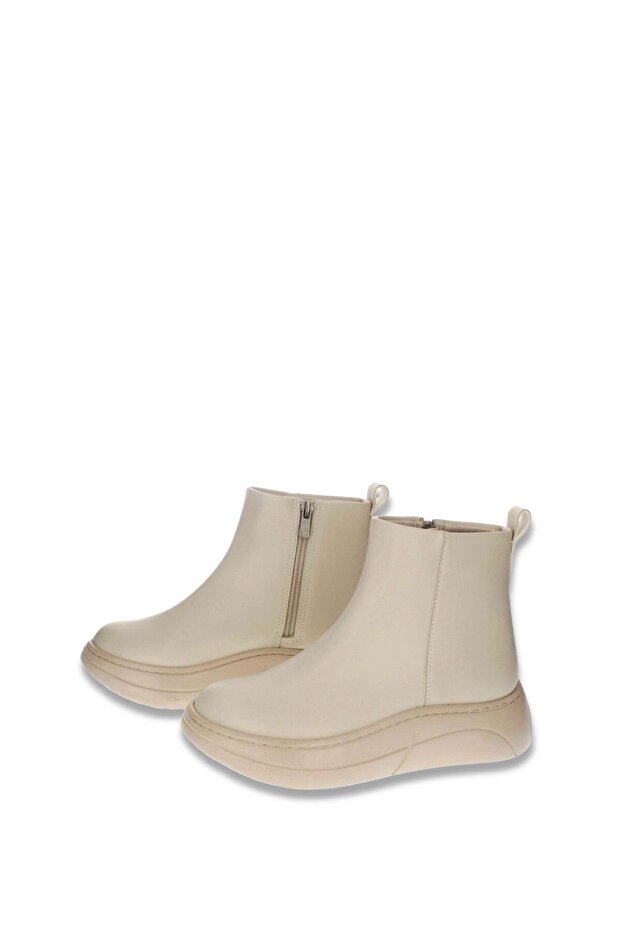 Kadın Bej Fermuarlı Yüksek Taban Bot - 3