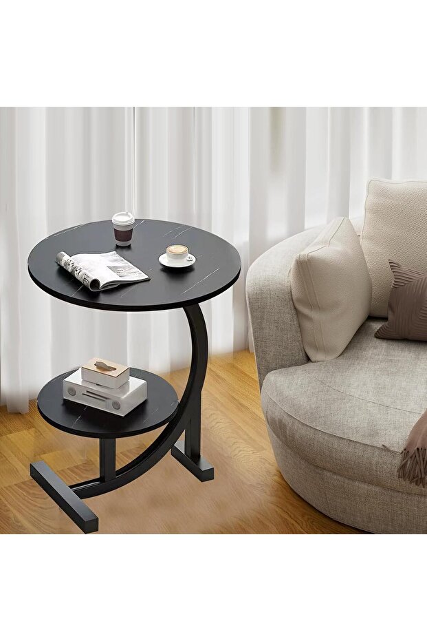 Round Side Table Coffee Couch Bedside Table End Table for Small Spaces C Shaped End Table D - 3