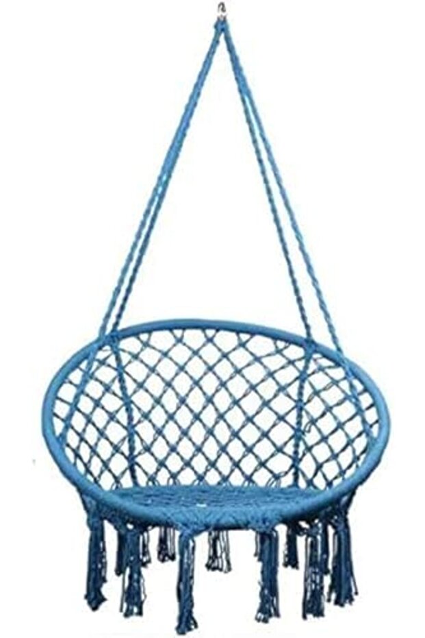 Hammock Chair, Hanging Swing with Macrame and Cushion, Max 330 Lbs, Beige Hanging Cotton Rope Chair