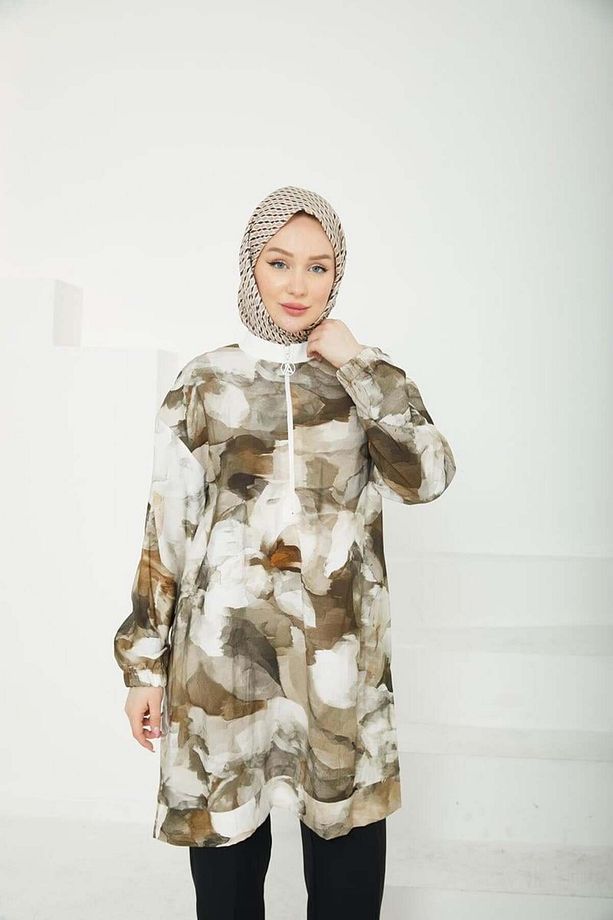Trend Fermuarlı Desenli Tunik 25YT438 - Haki - 5