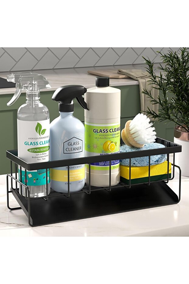 Sink Caddy Sponge Holder with Auto Drain Tray Kitchen Sink Organizer and Bathroom Caddy