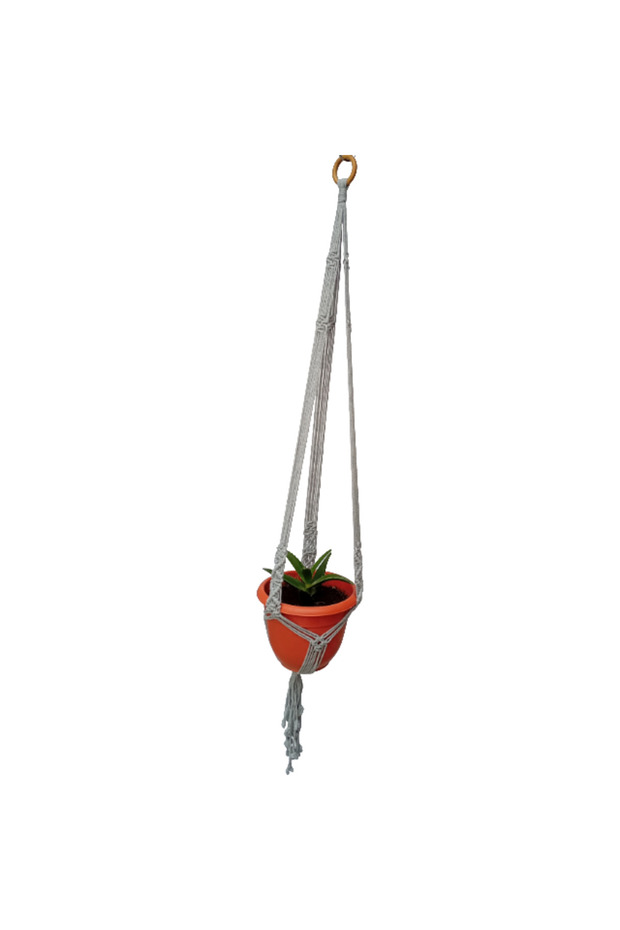 Gray macrame flower pot hangers - 1