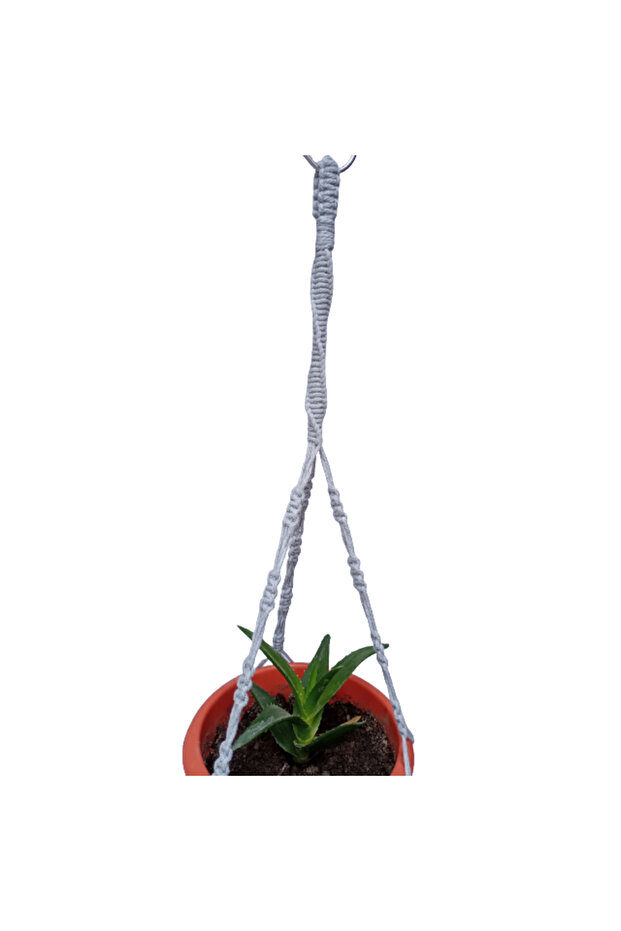 Macrame flower pot holder, gray spiral pattern - 3
