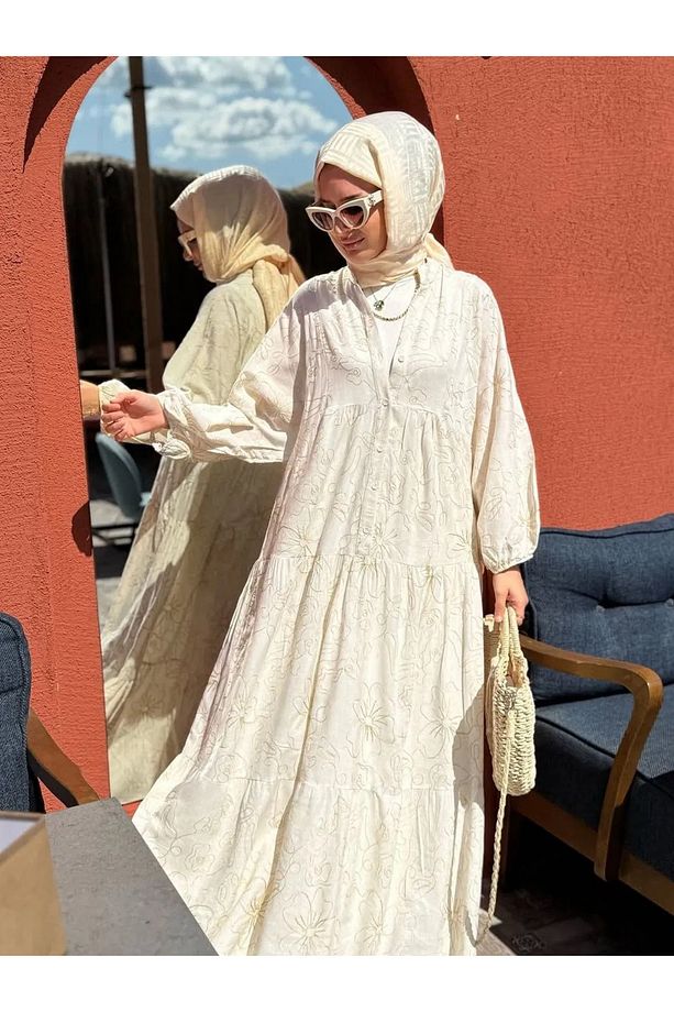 Kadın Keten Linen Breeze Tesettür Elbise - 4