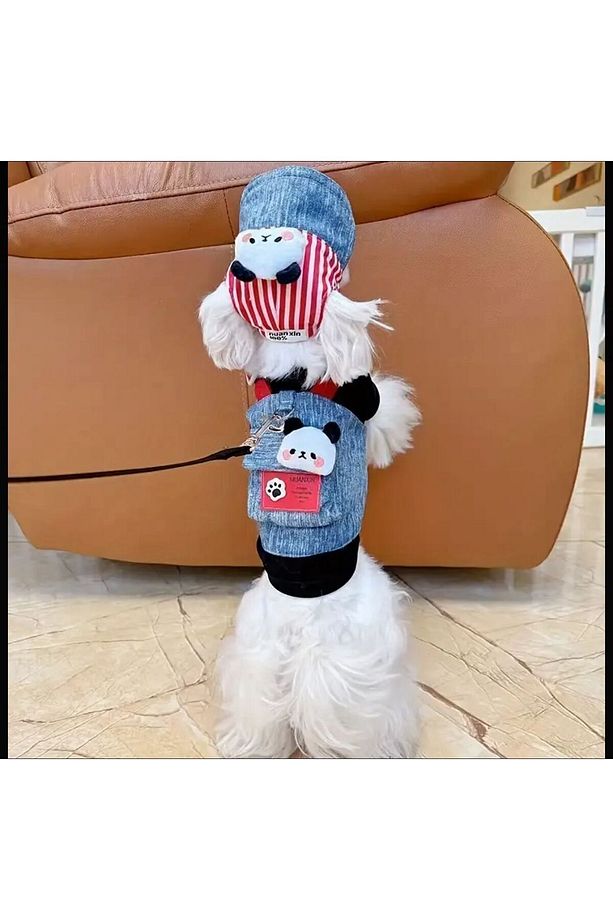 ŞAPKALI GÖĞÜS TASMASI SET AYICIKLI KOT MODELİ (2 PARÇA) Nefes Alabilir Ve Konforlu KÖPEK/KEDİ - 2