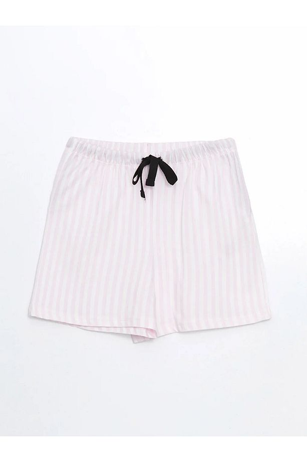 LCW DREAM Ekru Gömlek Yaka Çizgili Kadın Şortlu Pijama Takımı - 7
