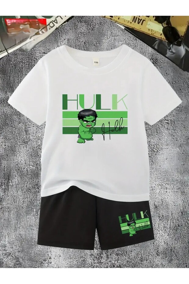 تي شيرت للأولاد بتصميم Hulk - طقم شورت