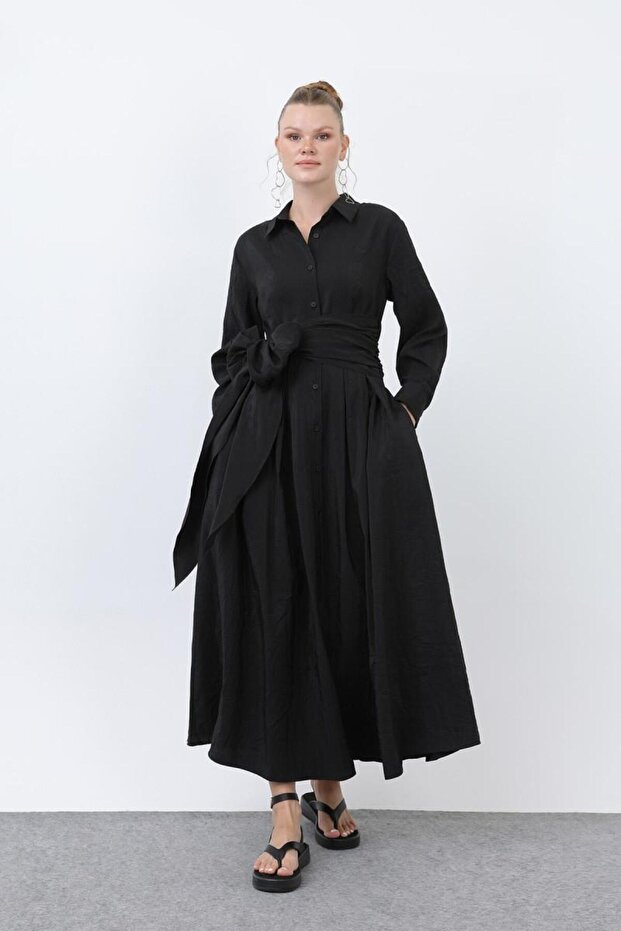 Shirt Collar Women's Linen Dress 20661