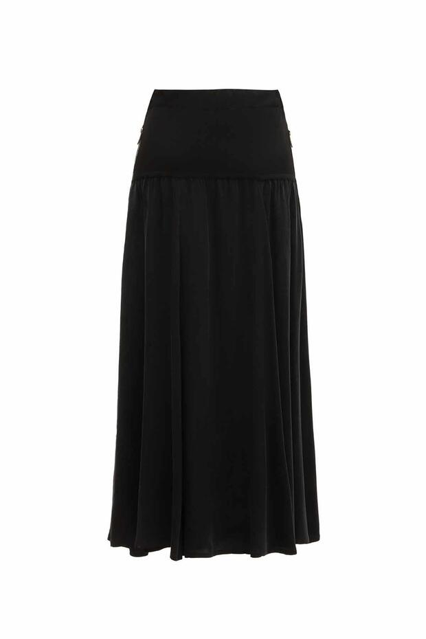 Black Side Zipper Flared Skirt T25Y-2003