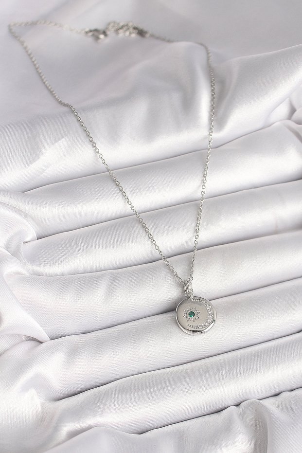 Silver Steel Chain Locket Crescent Star Necklace with Zircon for Elegant Woman