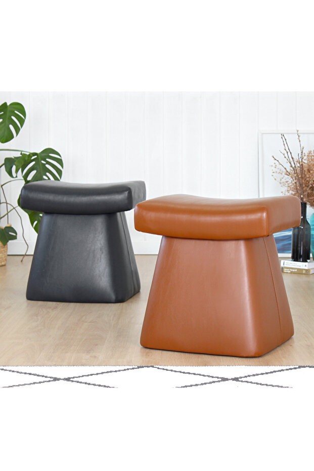 Dambert Deri Puf - Siyah - 5