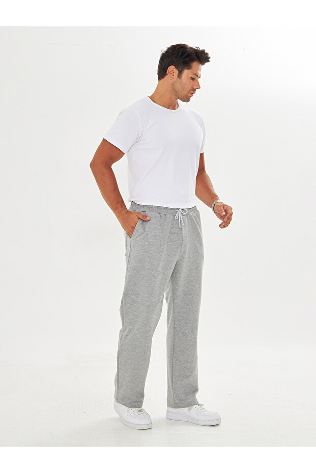 Erkek 2 İp Baggy Sade Bağcıklı Rahat Eşofman - 7