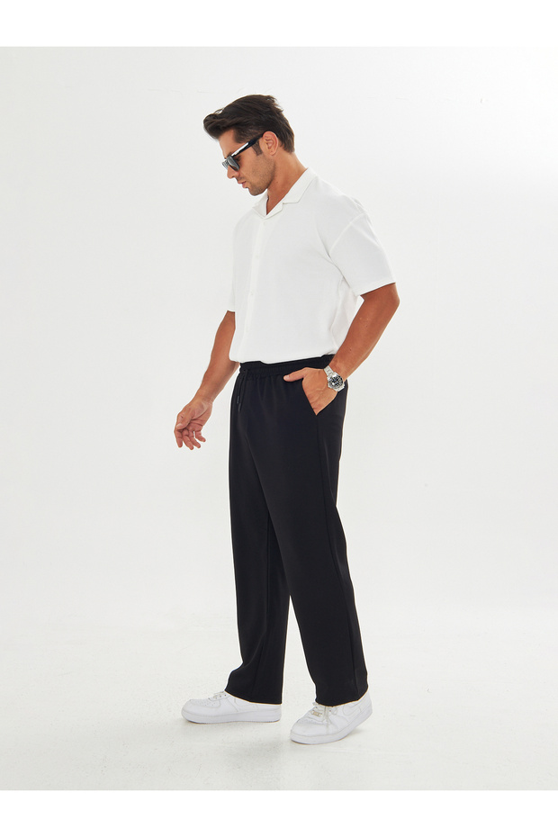 Erkek Baggy Krep Kumaş Bağcıklı Pantolon - 7