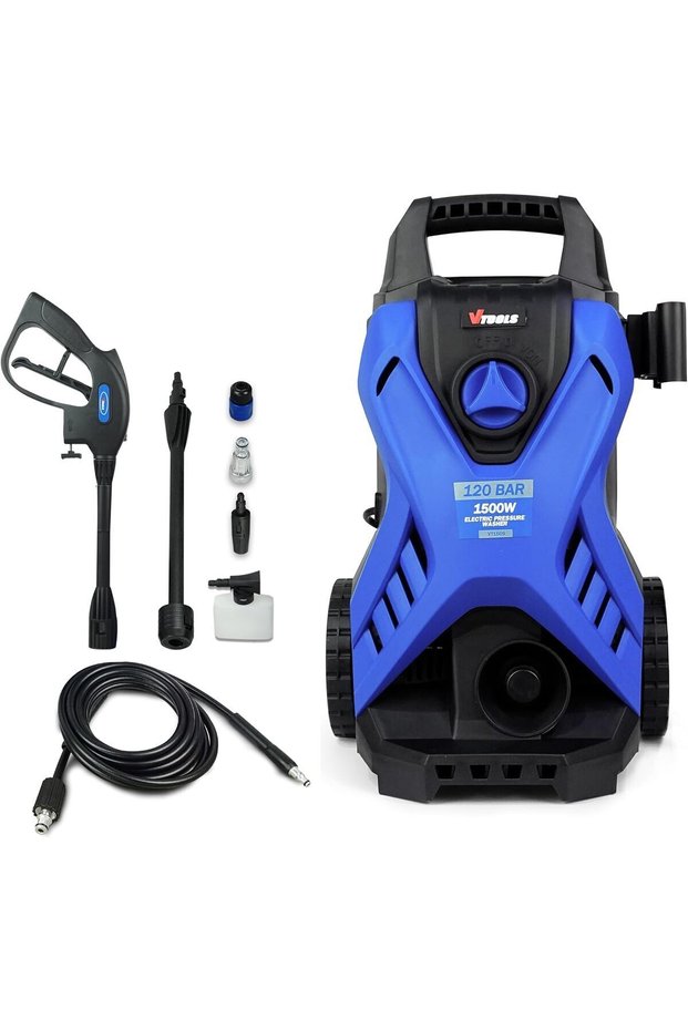 120 Bar Electric Pressure Washer With 2 Wheels, 5 Meter Hose, Soap Dispenser, 1500 Watt, Auto wash