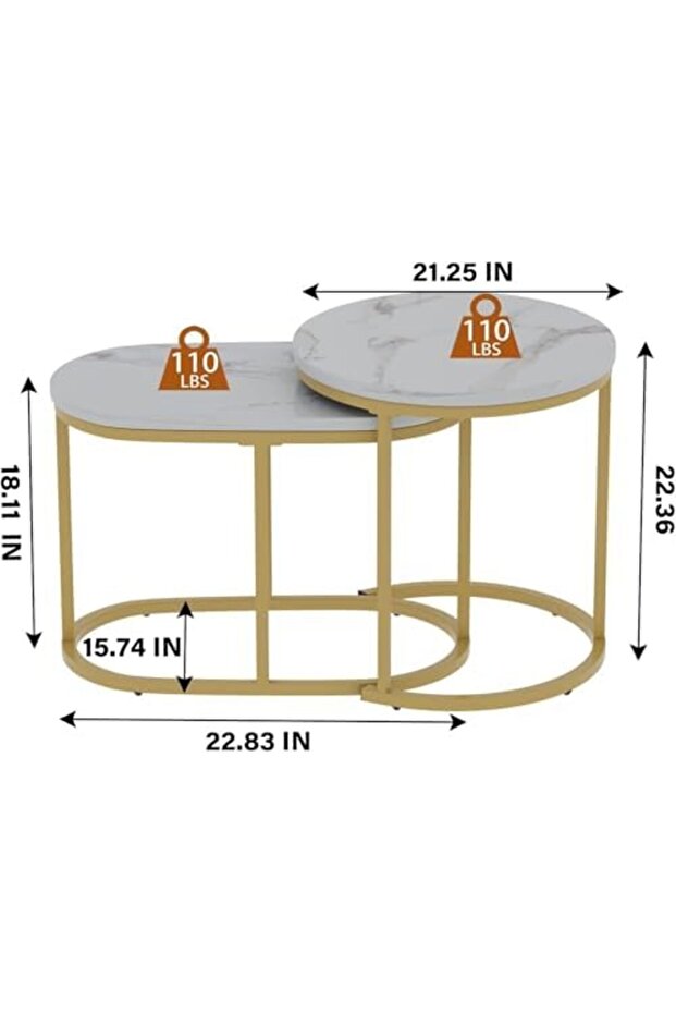 Huhote Round Coffee Tables, Set of 2 End Table, Nesting Tables, Oval Side Table with Metal Frame for - 5