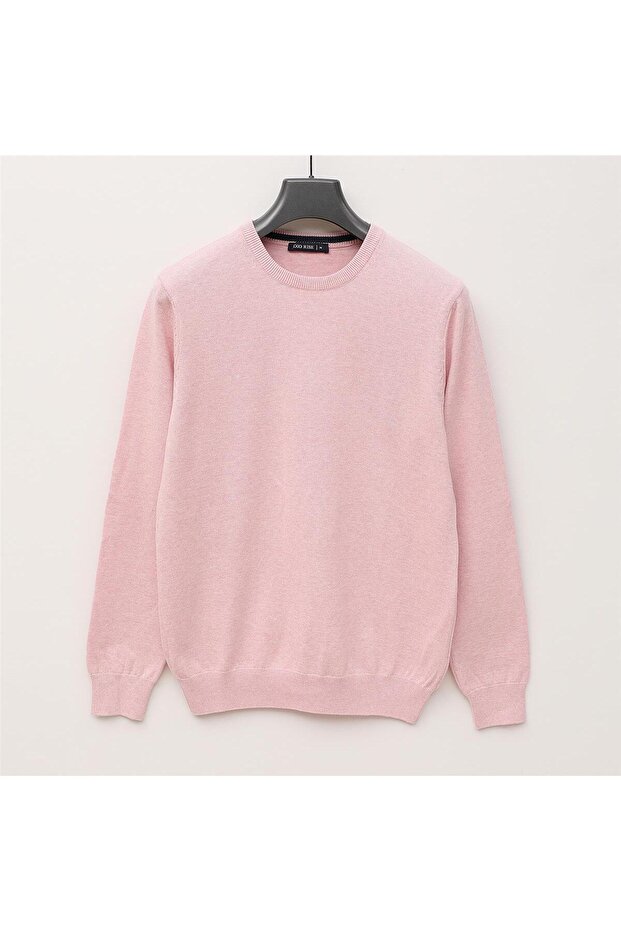 Men's Long Sleeve Crew Neck Knit Sweater - Slim Fit - 180541 - Light Pink