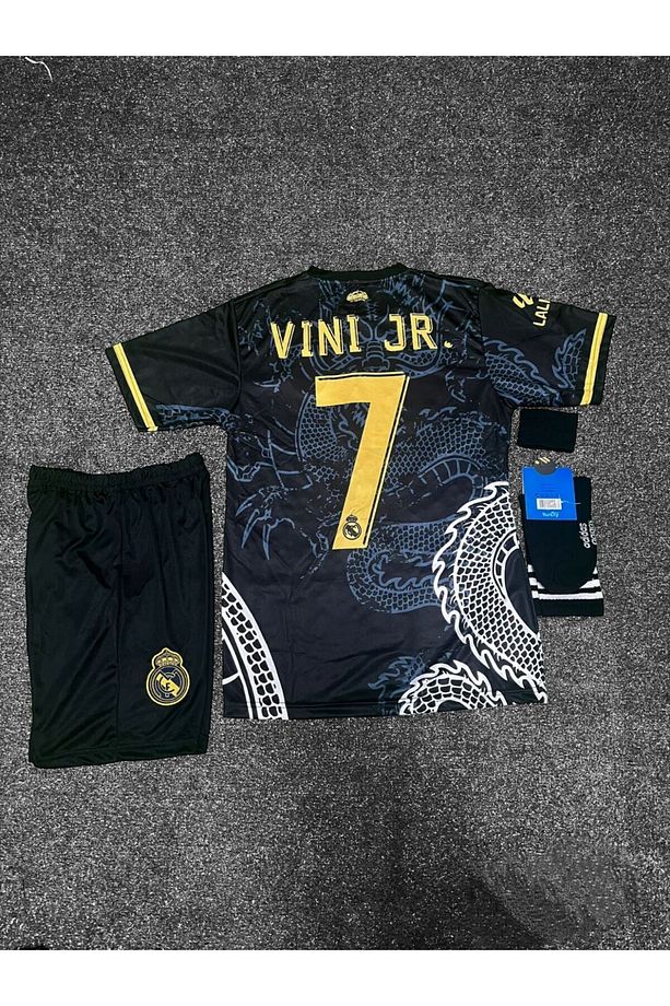 R.e.a.l M.a.d.r.i.d 2024/25 Yeni Sezon Vini Jr Dragon Desenli Çocuk Forması 3'lü Set (BLACK) - 3