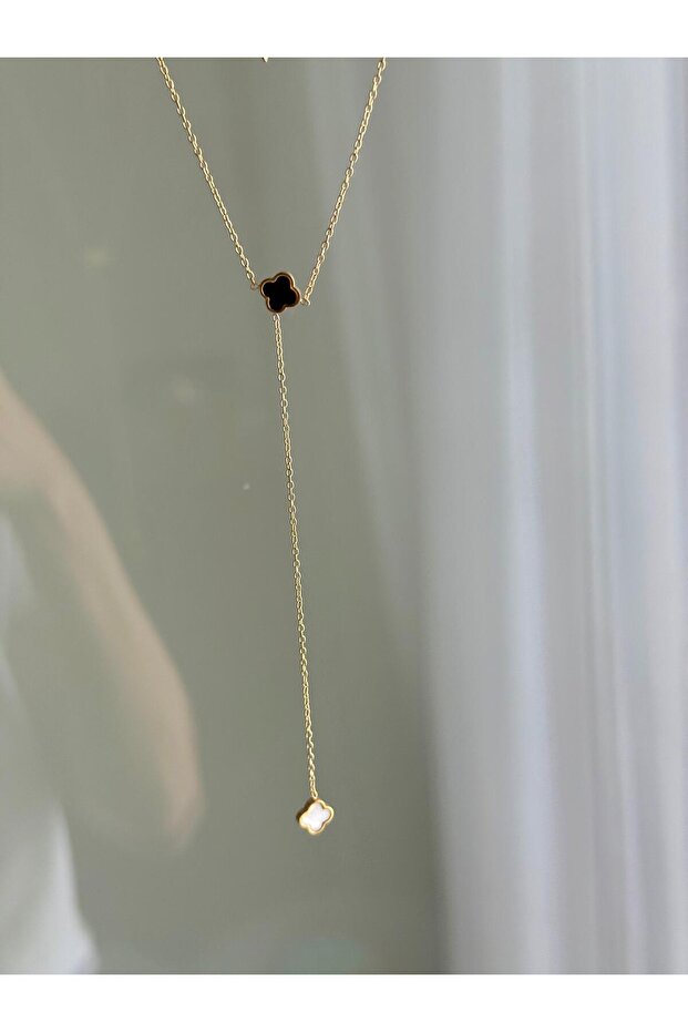 Yonca detaylı Y kolye - 4