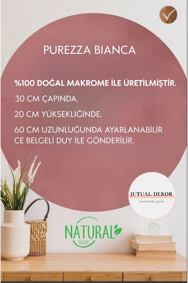 Modern Bohem Makrome Avize – Huni Model El Yapımı Tasarım Doğal Aydınlatma JD200 - 5