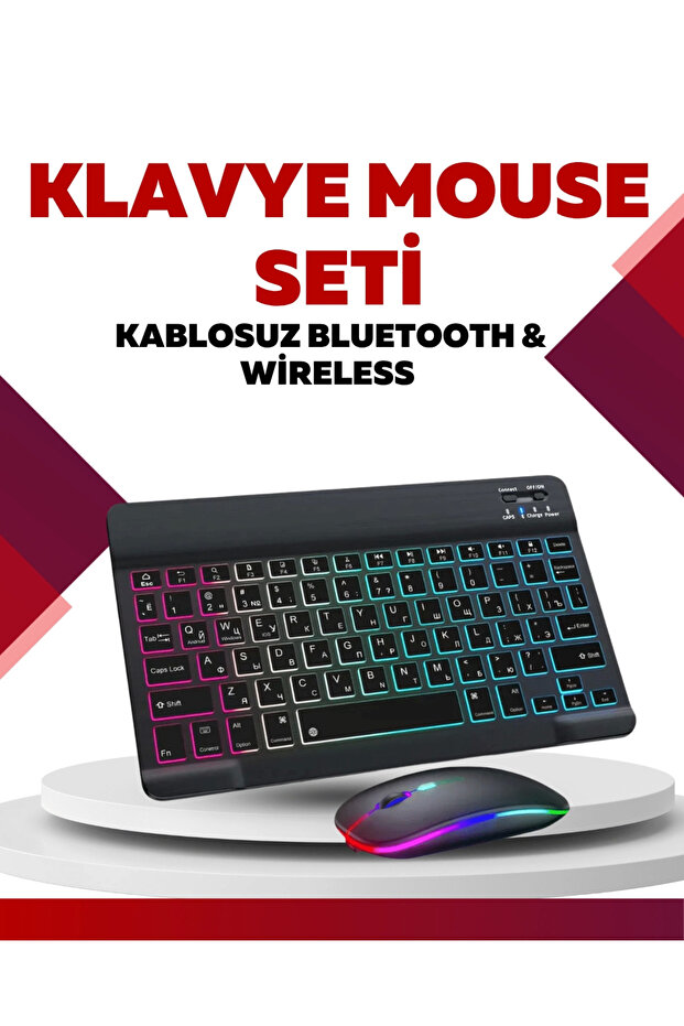 Bluetooth 5.3 Destekli Şarjlı Taşınabilir Klavye + Mouse Kombinasyonu - 1