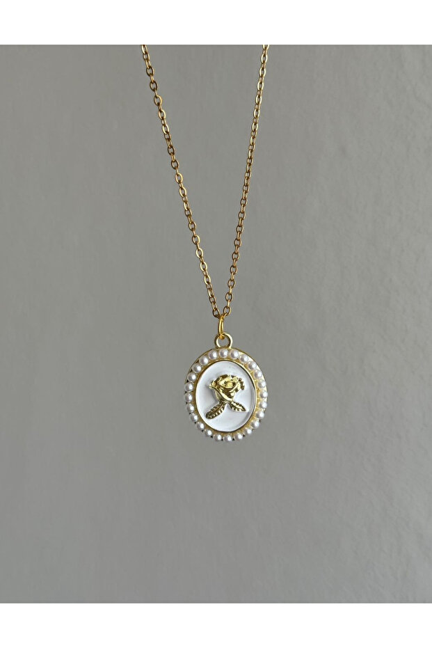 Vintage Retro White Rose Steel Necklace