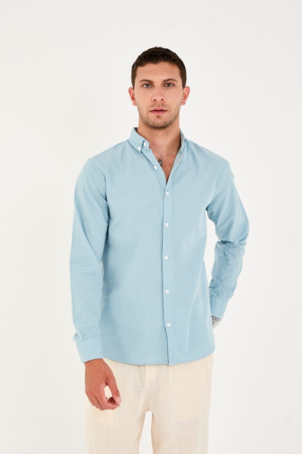Men's 100% Cotton Pocketless Long Sleeve York Shirt