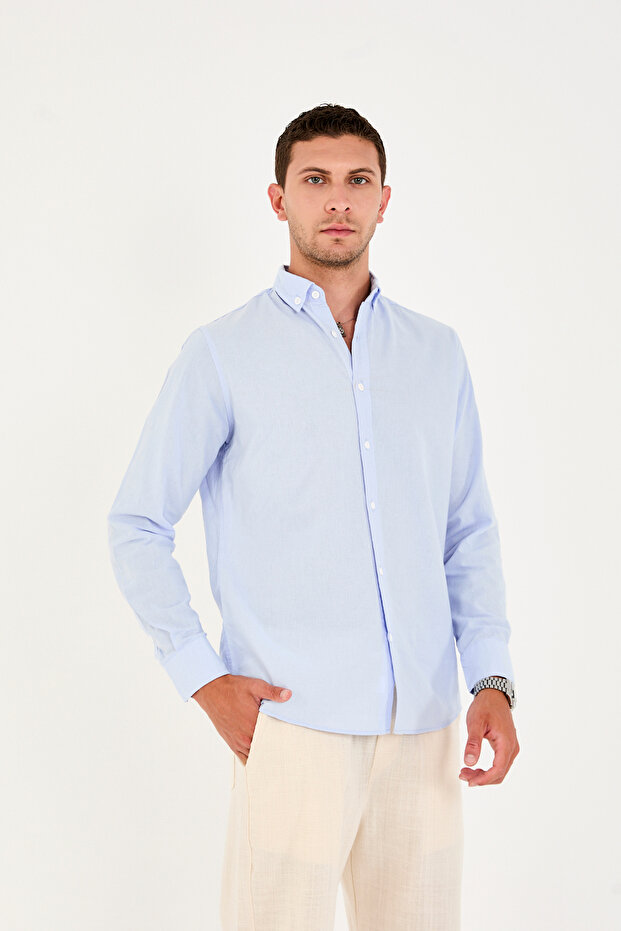Men's 100% Cotton Pocketless Long Sleeve York Shirt